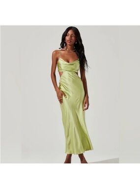 NWT Astr the Label Colette Satin Cutout Midi Dress in Lime
